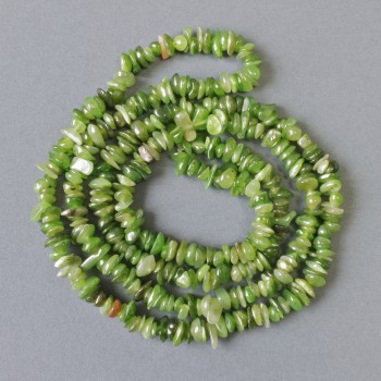 Jadeite Beads - natural stone chips, 9×2 mm diameter, 79 cm length on beading thread