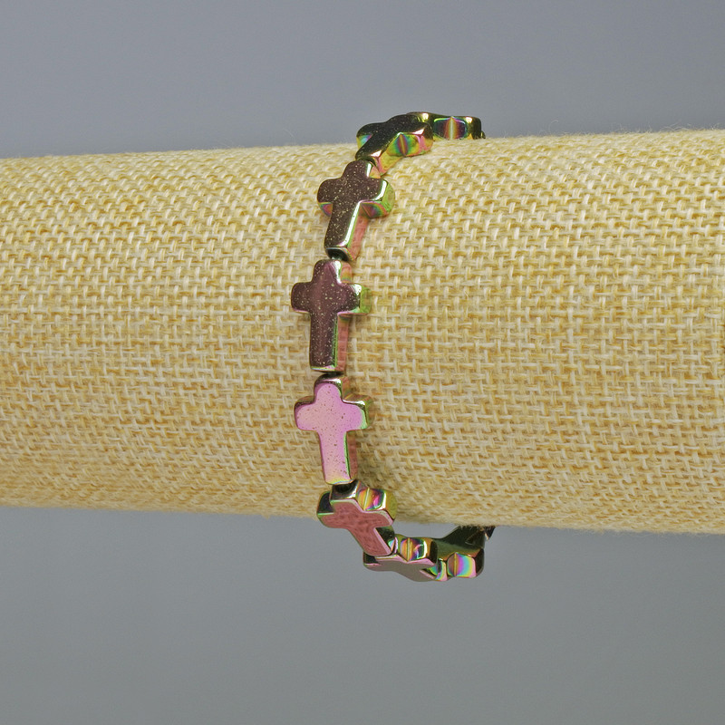 Hematite bracelet "Cross" in chameleon color, diameter 10x14x4 mm +/-, length 18 cm +/- stretch