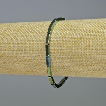 Hematite bracelet with rectangular beads, green chameleon color, diameter 9x3 mm, length 18 cm, stretch
