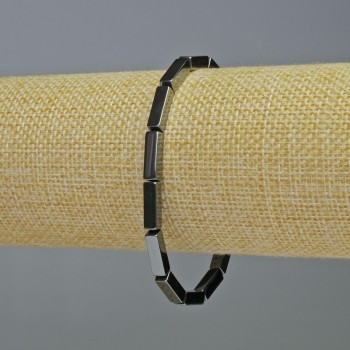 Hematite bracelet, rectangular shape, black color, size approx 12×5×4 mm, length 18 cm, stretch