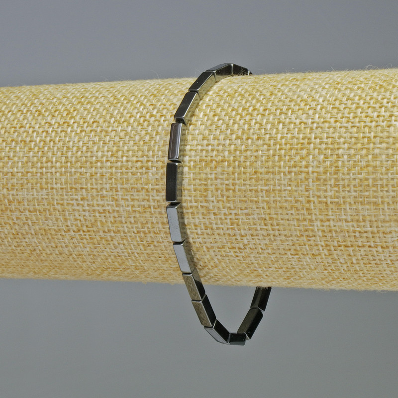 Hematite Bracelet with Rectangular Shapes, Black Color, 9×3 mm Elements, 18 cm Length, Elastic