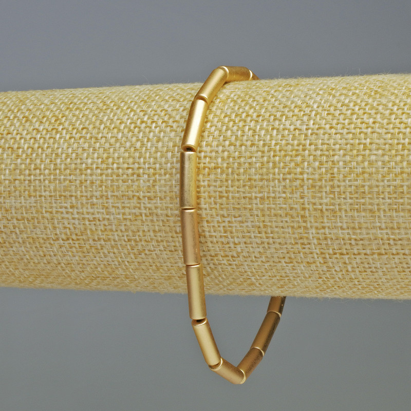 Hematite Bracelet with Cylindrical Beads in Matte Gold, 13x4 mm, 18 cm length, Elastic