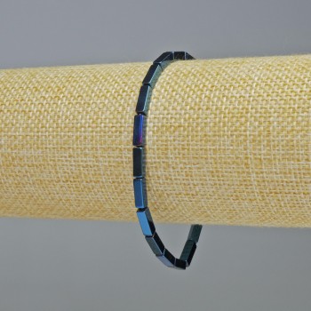 Hematite Rectangle Bracelet, blue color, 9×3 mm, length 18 cm ± stretch