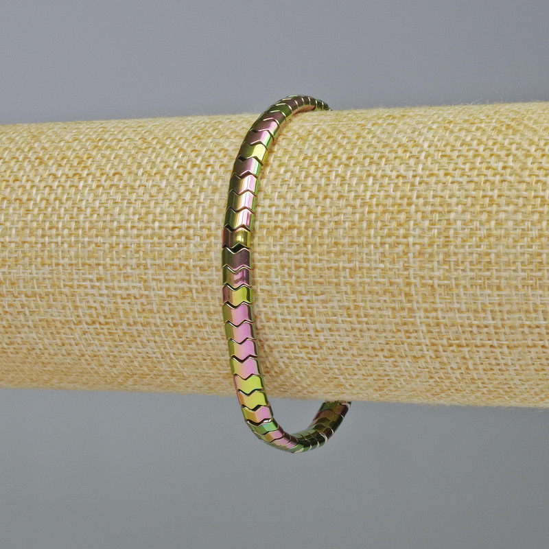 Hematite Bracelet - Snake Zigzag Wave, Rainbow Color, Bead Size 5x4x3 mm, Length 18 cm Stretch