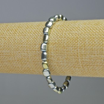 Hematite Bracelet, Oval Beads, Blue Chameleon Color, 7x7 mm Diameter, 18 cm Length, Stretch