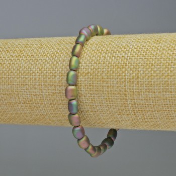 Hematite Bracelet, Oval Beads, Matte Rainbow Color, 7x7 mm, 18 cm Length, Stretch