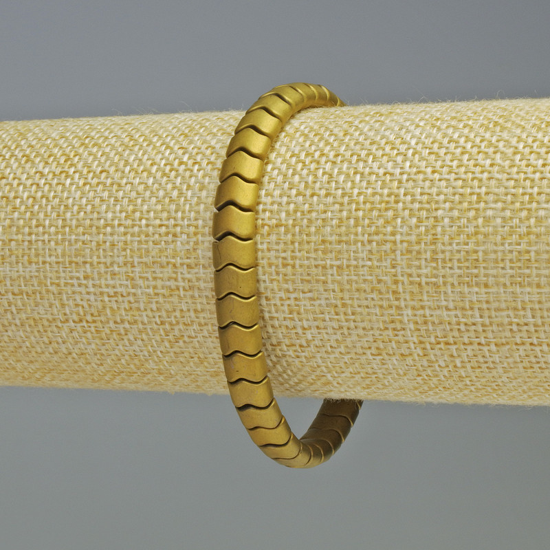 Hematite bracelet snake zigzag wave, matte gold color, diameter 7x5x5 mm, length 18 cm, stretch
