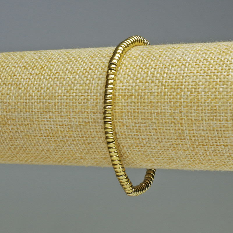 Hematite Rondelle Bracelet, Gold Color, 4x2 mm Diameter, 18 cm Length, Stretch