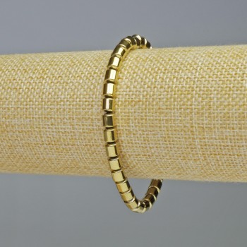 Hematite bracelet with cylindrical beads, gold color, 5x5 mm diameter, 18 cm length, stretch