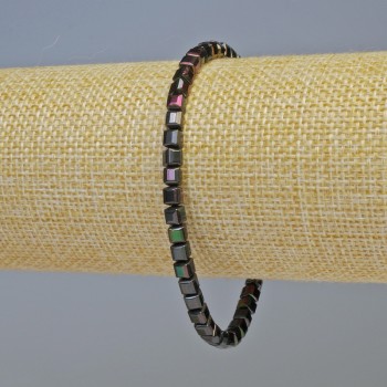 Hematite Cube Bracelet - gasoline-black, 4×4 mm cubes, 18 cm length, stretch