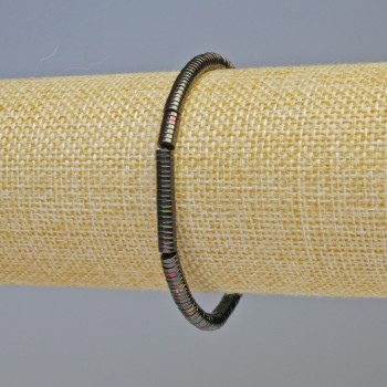 Hematite Rondelle Bracelet, Black Rainbow Multicolor, 4x1 mm Diameter, 18 cm Length, Stretch