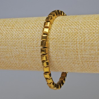 Hematite Bracelet Cubes in Dark Gold Color, 6x6 mm, length 18 cm, stretch
