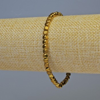 Hematite Bracelet Cubes in Dark Gold — Matte and Shiny, 4x4 mm, 18 cm Stretch