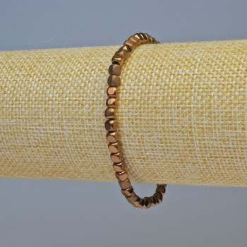 Hematite bracelet with cubic beads copper color, matte and glossy finish, 4x4 mm, length 18 cm, stretch
