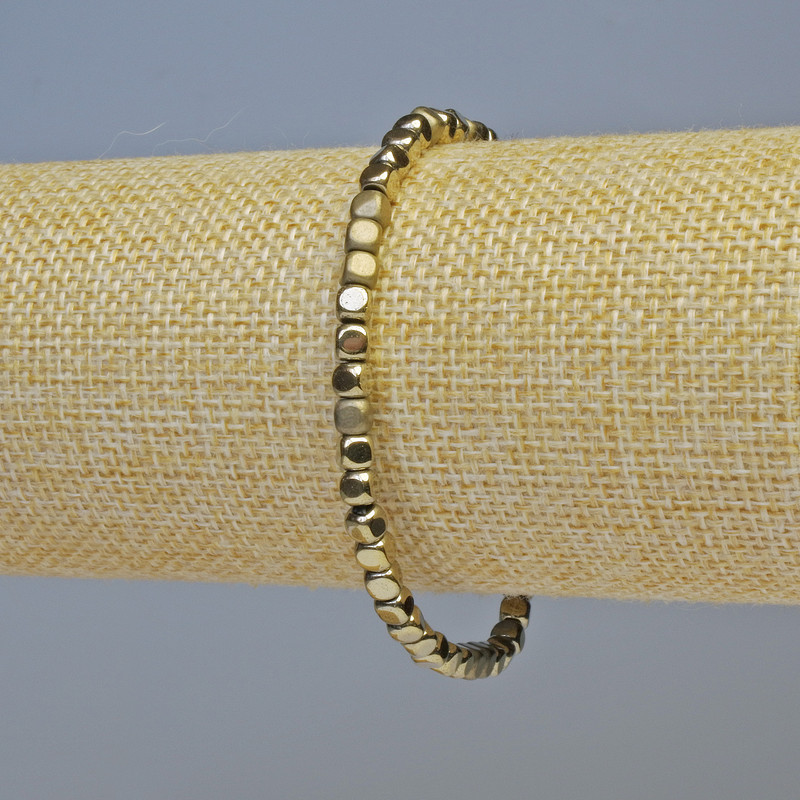 Hematite Cube Bracelet in Bronze Color, Matte and Glossy, 4×4 mm Cubes, 18 cm Length, Stretch