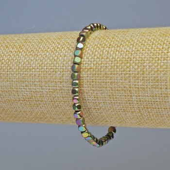 Hematite Bracelet with Rainbow-Colored Cubes, Matte and Glossy, 4x4 mm, 18 cm Length, Stretch