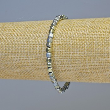 Hematite Cube Bracelet Blue-Gold, Matte and Glossy, Cube Diameter 4×4 mm, Length 18 cm ± Stretch