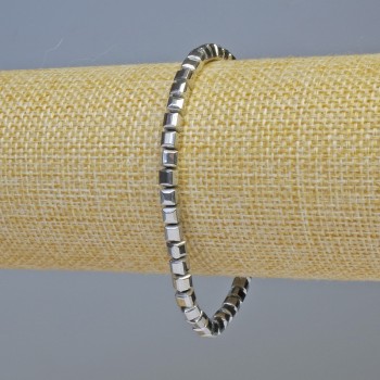 Hematite Bracelet with Rounded Cube Beads, Silver Color, 4x4 mm, 18 cm Length, Stretch