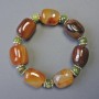 Bracelet with agate and jadeite, natural stone bar beads 19x15mm ±; jadeite smooth round beads 8mm ±; length 18cm ±; stretch