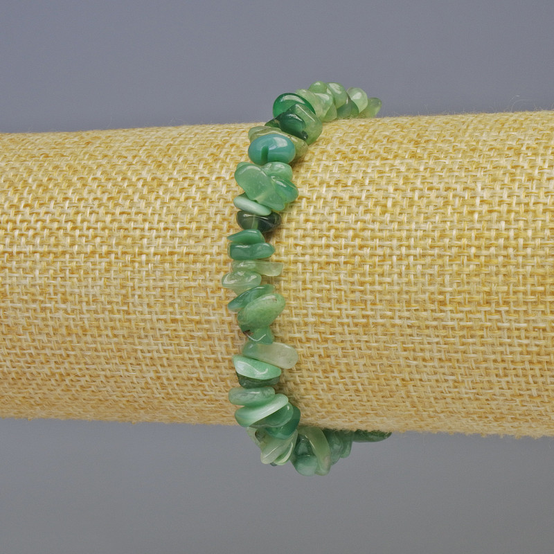 Green Agate Bracelet with Natural Stone Chips, 5x2 mm and 8x4 mm Beads, Length 18 cm, Elastic