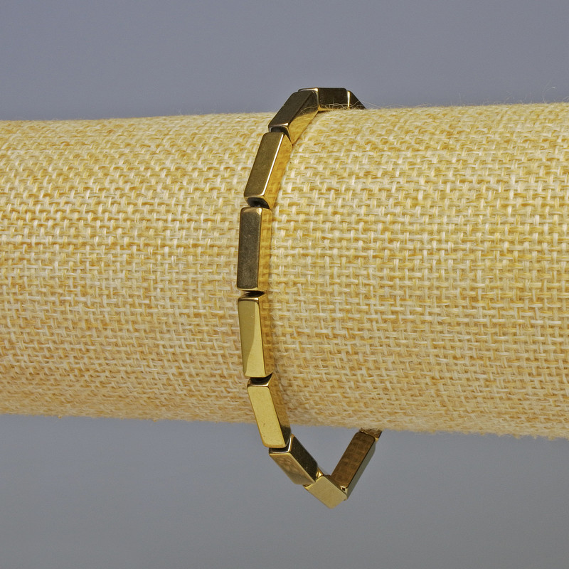 Hematite bracelet, rectangular shape, gold color, 12×4 mm diameter, 18 cm length, stretch