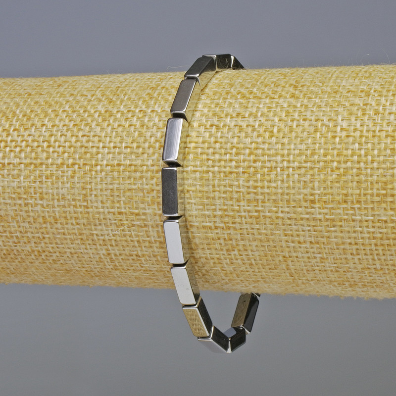 Hematite Bracelet Rectangular, Silver Color, 10x4 mm Beads, Length 18 cm, Stretch
