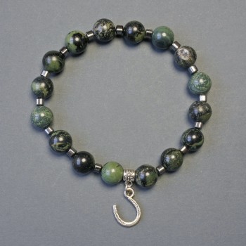 Bracelet Ocean Jasper Smooth Beads, 8 mm Diameter ±, Hematite Cubes, 3x3 mm, 18 cm Length (Stretch)