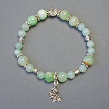 Chrysoprase bracelet with smooth beads, 9 mm diameter ±, Jadeite (imitation), 6 mm diameter+, length 18 cm stretch