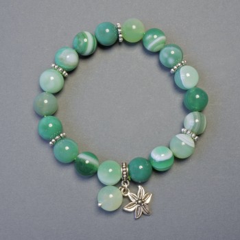 Green agate bracelet with smooth beads, 10 mm diameter, 18 cm length, stretch