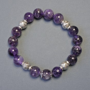 Amethyst Bracelet with Smooth Beads, 10mm Diameter, 18cm Stretch