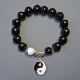 Agate bracelet with black and white smooth beads, 10 mm diameter ±, 18 cm length, stretch