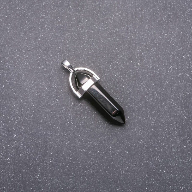Hexagonal pendant with black agate stone 39x32x9 mm