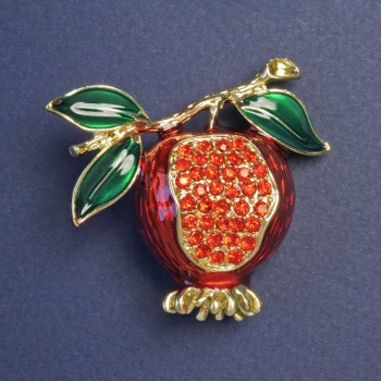 Garnet Brooch with red and green enamel