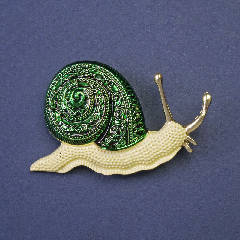 Brooch-pendant Snail Green and Yellow Enamel