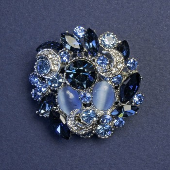 Accent Brooch-Pendant with Blue Cat's Eye and Crystals 31mm +