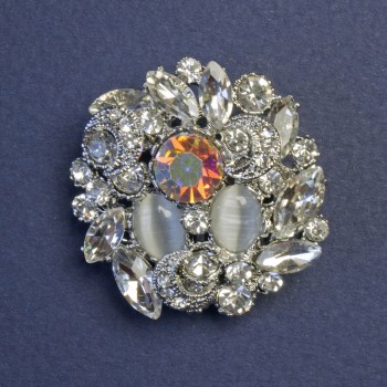 Accent Brooch-Pendant with Cat's Eye Rainbow Crystal and Rhinestones 31mm +