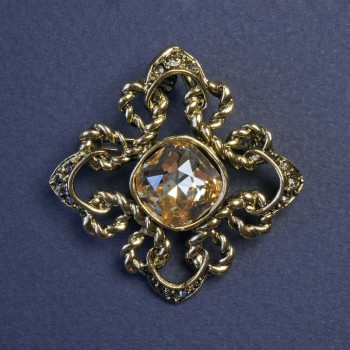 Pendant-brooch Accent with Yellow Crystal and White Rhinestones 40 mm +
