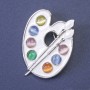 Palette Brooch, multicolored enamel, silver metal 38×29 mm+