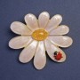 Brooch Flower with 'Ladybug' 56x52 mm, pink and yellow enamel, golden metal