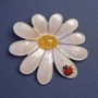 Brooch Flower with "Ladybug" 56x52 mm +/-, pink and yellow enamel, silvery metal