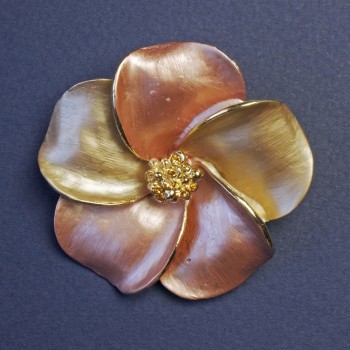 Brooch Flower with Yellow Crystals 50x50mm ±, Pearlescent Enamel, Gold-Tone Metal