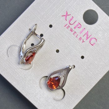 Xuping Earrings with Red Cubic Zirconia, 16 mm long, 8 mm thick, Rhodium-Plated