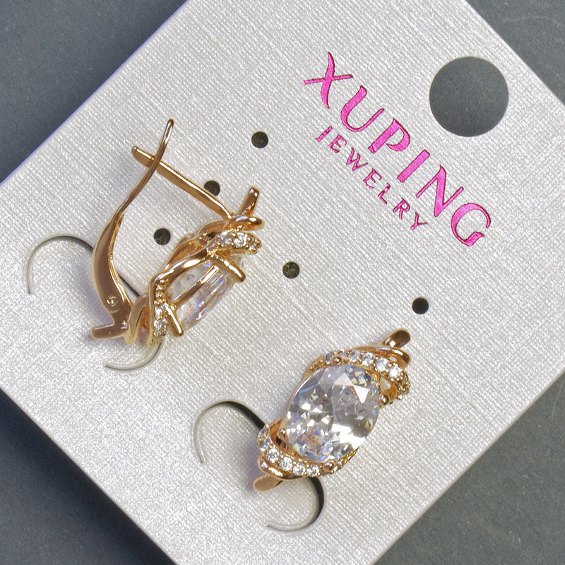 Xuping Earrings with White Stones 18x8mm, 18K Gold Plated