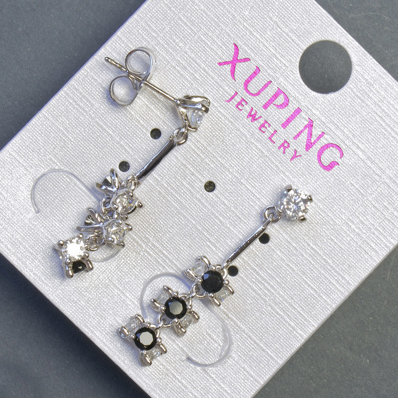Xuping Earrings with Black Stones 6x30mm Rhodium