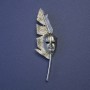Writer's Quill Brooch Pendant with Mask, dark silver metal 80x23mm-+
