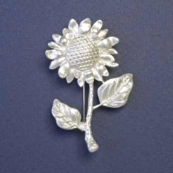 Sunflower brooch pendant 55x35 mm - silver-toned metal