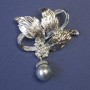 Boutonniere Brooch with Moving Gray Pearl, 44x53 mm ± enamel on silver-toned metal