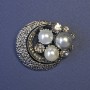 Accent Crescent Moon Brooch with Pearls (Imitation) 35x40mm +/- Silver-Toned Metal