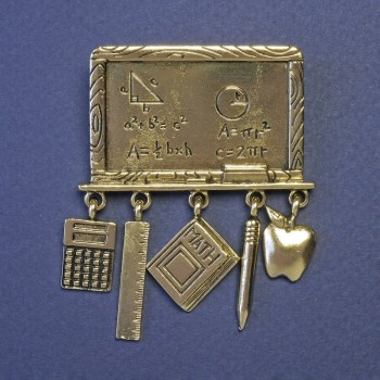 Brooch 'Mathematical Board' with Pendants, 60x45 mm, gold-tone metal