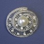 Accent Brooch with White Pearl (Imitation) and White Rhinestones, 42×42 mm ± Silver-Tone Metal